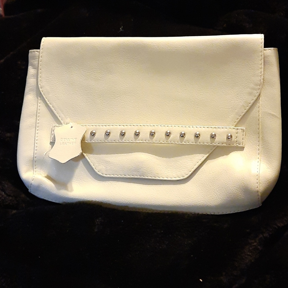 Classic Elegance Beige Leather Studded Clutch